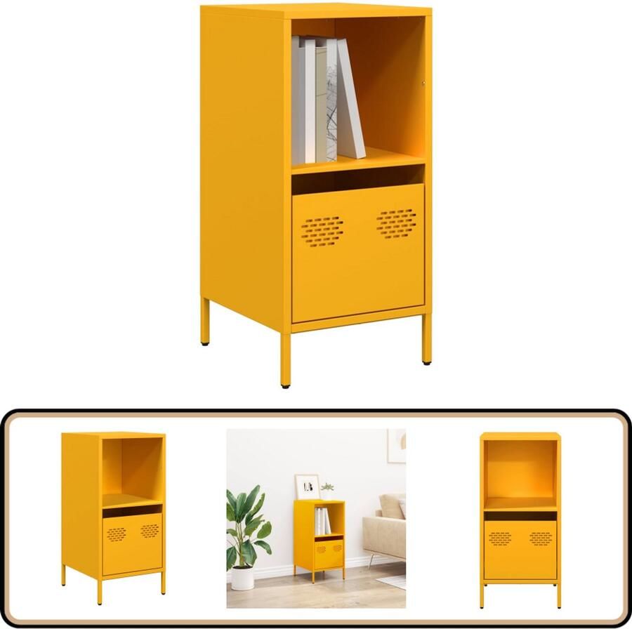 The Living Store Dressoir 35x39x73 5 cm koudgewalst staal mosterdgeel Dressoir Commode Opbergmeubel Mustard Yellow Vintage Style - Foto 2