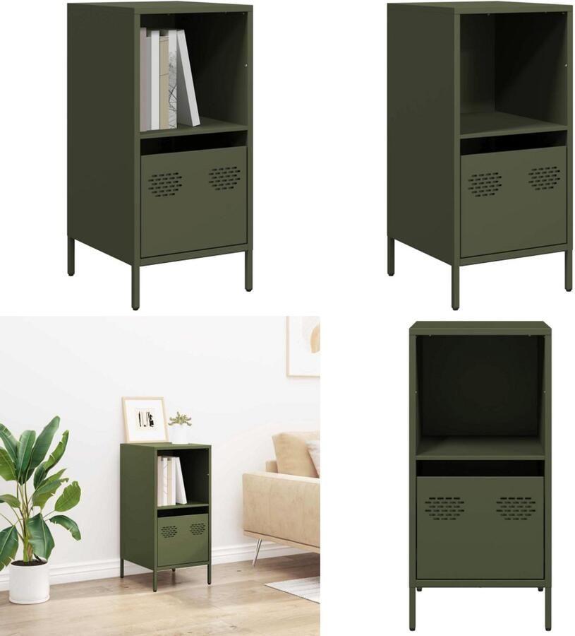 VidaXL Dressoir 35x39x73 5 cm koudgewalst staal olijfgroen Dressoir Dressoirs Opbergkast Buffet