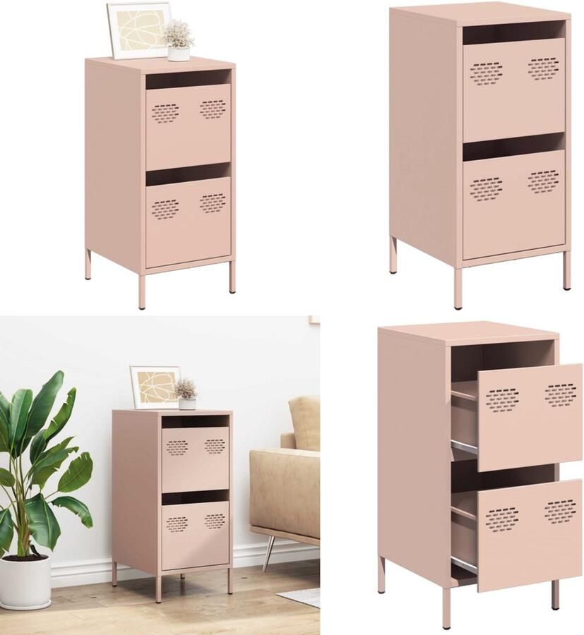 VidaXL Dressoir 35x39x73 5 cm koudgewalst staal roze Dressoir Dressoirs Opbergkast Buffet - Foto 2