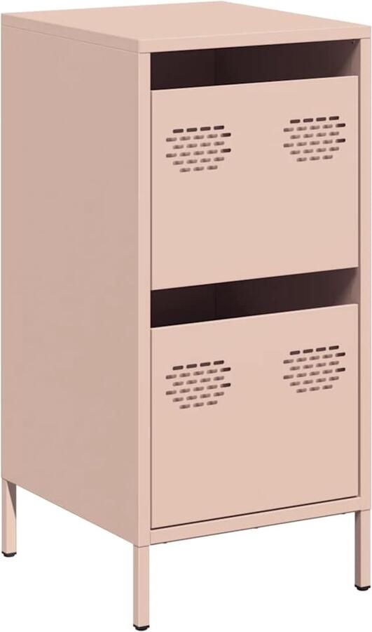 VidaXL Dressoir Staal 2 lades Roze 35x39x73 5 cm Dressoir Commode Opbergmeubel Salontafel Metaaldresser