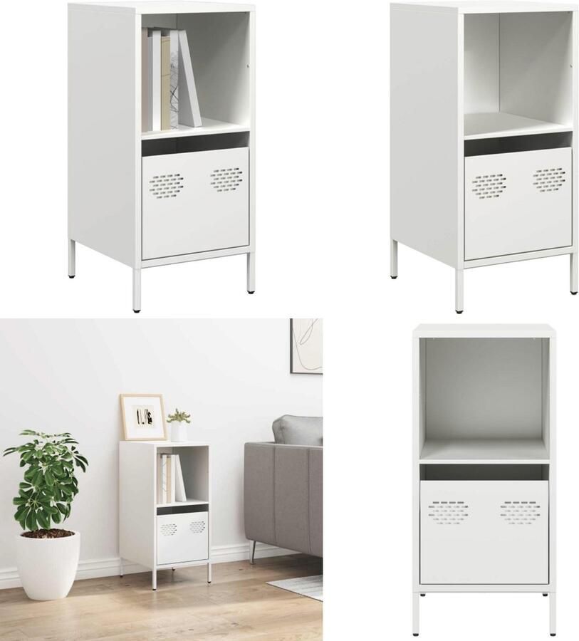 VidaXL Dressoir 35x39x73 5 cm koudgewalst staal wit Dressoir Dressoirs Opbergkast Buffet