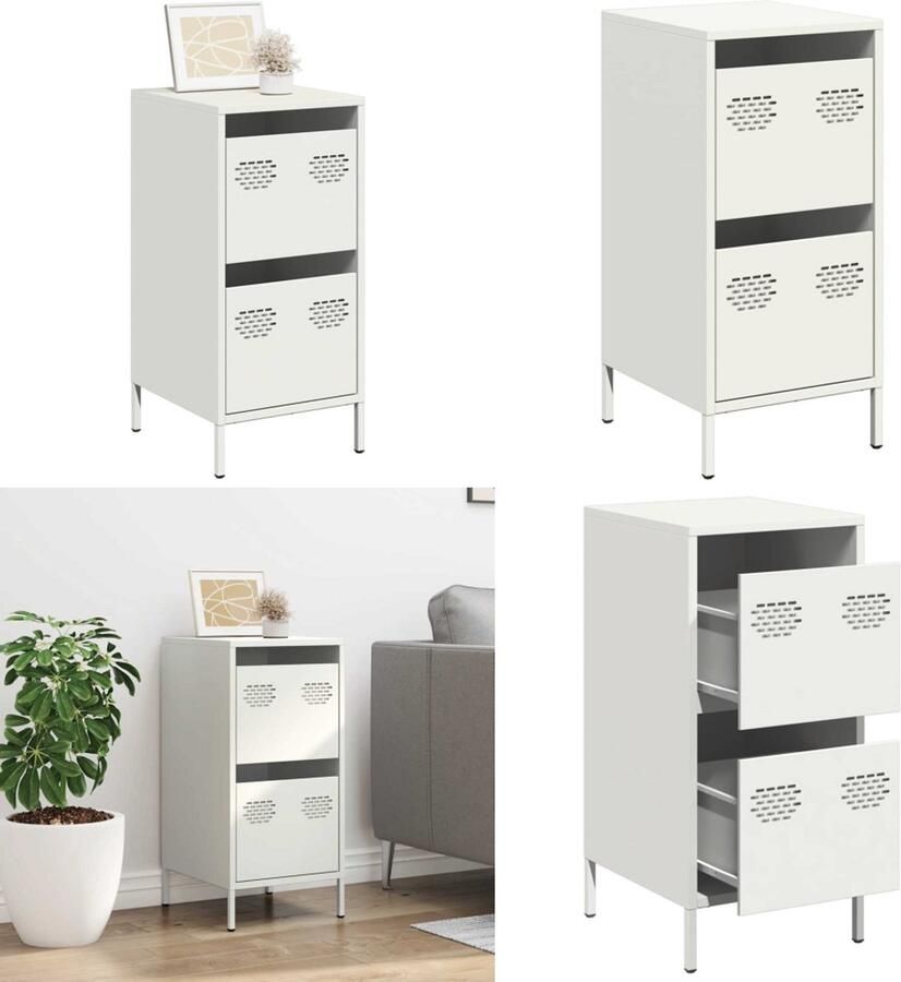 VidaXL Dressoir 35x39x73 5 cm koudgewalst staal wit Dressoir Dressoirs Opbergkast Buffet