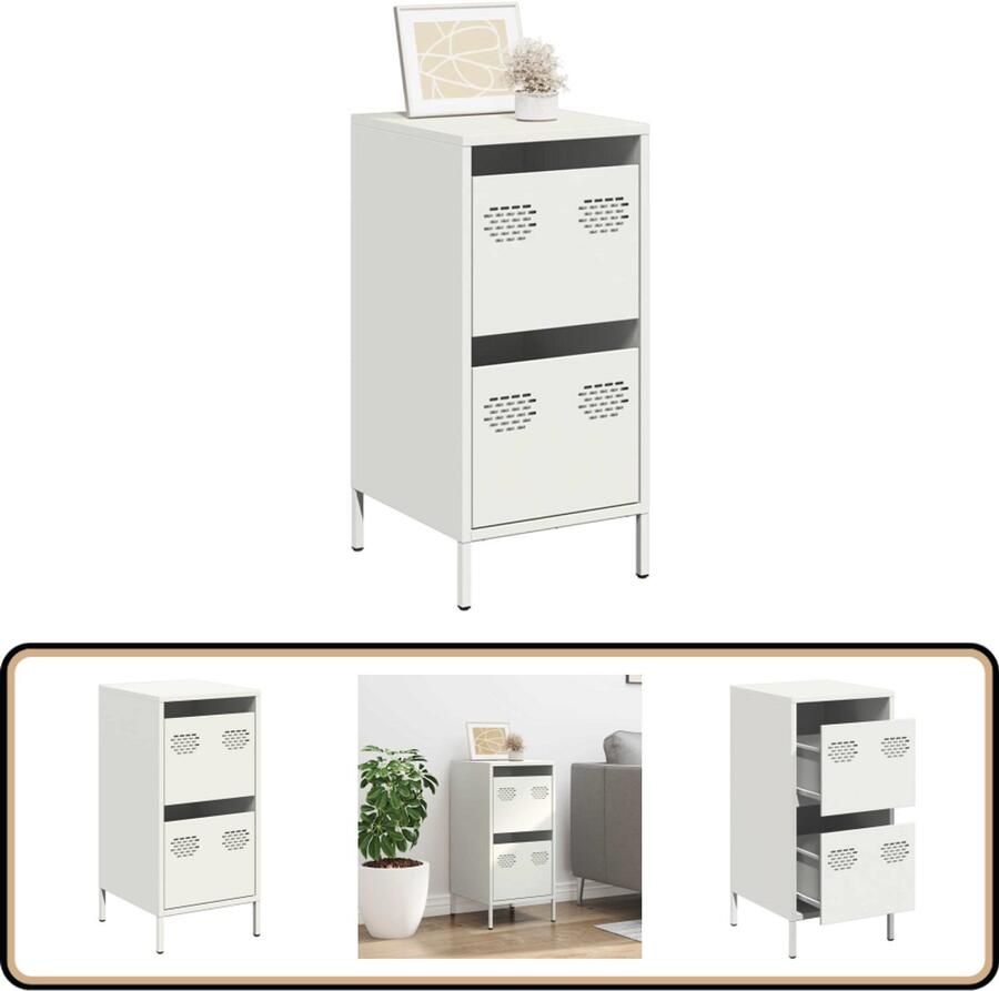 VidaXL Dressoir 2 Lades Staal 35x39x73 5 cm Wit Dressoir Commode Opbergmeubel Salontafel Metaaldressoir