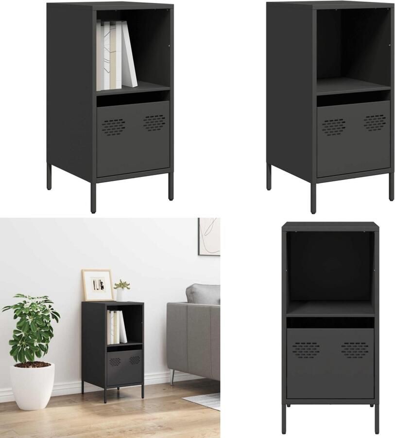 VidaXL Dressoir 35x39x73 5 cm koudgewalst staal zwart Dressoir Dressoirs Opbergkast Buffet