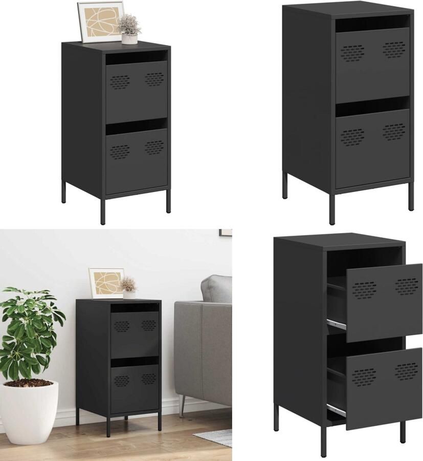 VidaXL Dressoir 35x39x73 5 cm koudgewalst staal zwart Dressoir Dressoirs Opbergkast Buffet