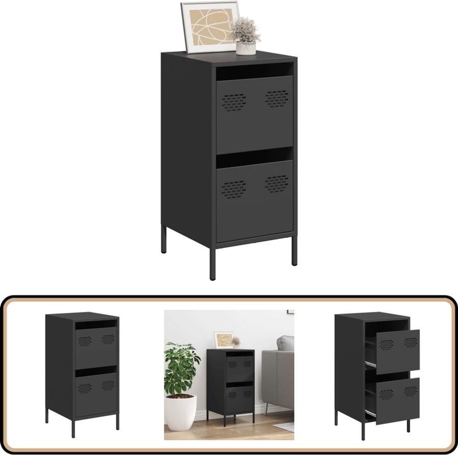 VidaXL Dressoir Zwart Staal 2 Lades Compact Dressoir Metalen Dressoir Industrieel Dressoir Salontafel Tv Tafel