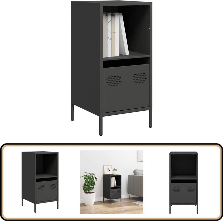 The Living Store Dressoir 35x39x73 5 cm koudgewalst staal zwart Dressoir Zwarte Dressoir Salontafel Tv Tafel Opbergmeubel