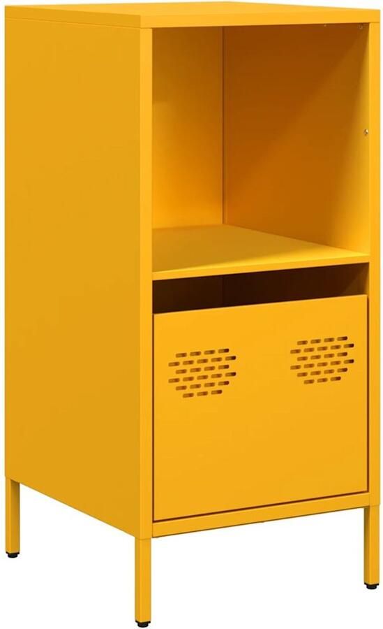 The Living Store Dressoir 35x39x73 5 cm koudgewalst staal mosterdgeel Dressoir Commode Opbergmeubel Mustard Yellow Vintage Style