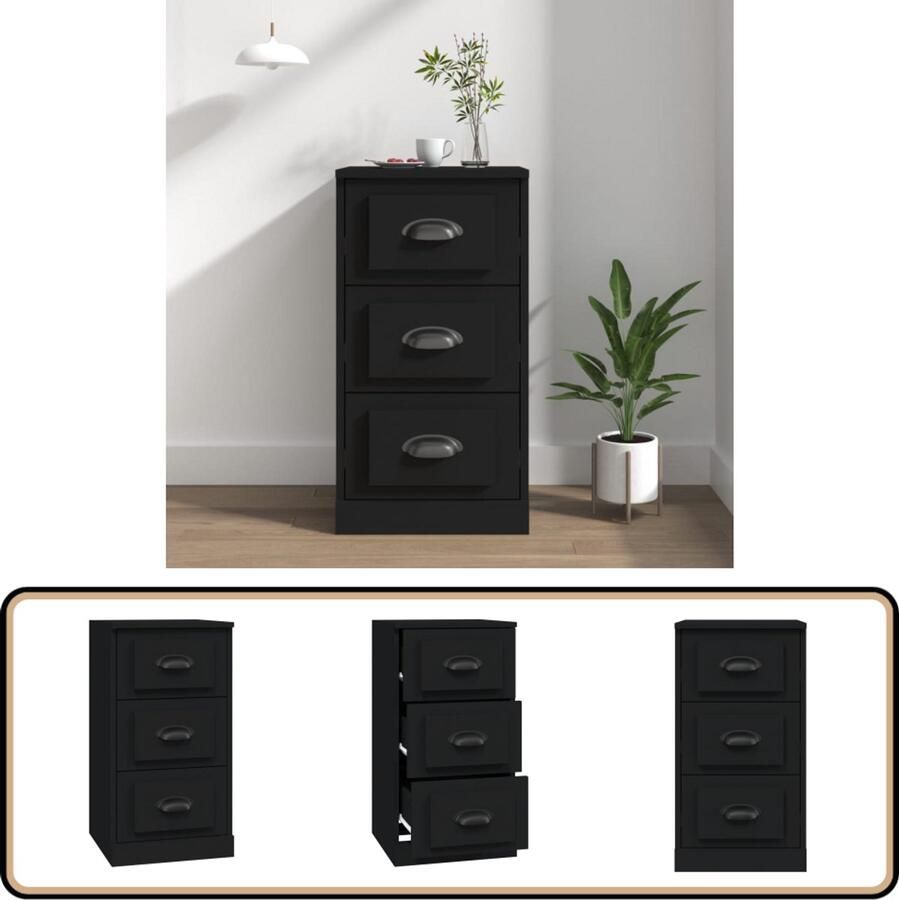 VidaXL Dressoir Zwart Bewerkt Hout en Metaal Dressoir Vintage Kast Zwarte Kleur Houten Dressoir Bijzettafel Salontafel