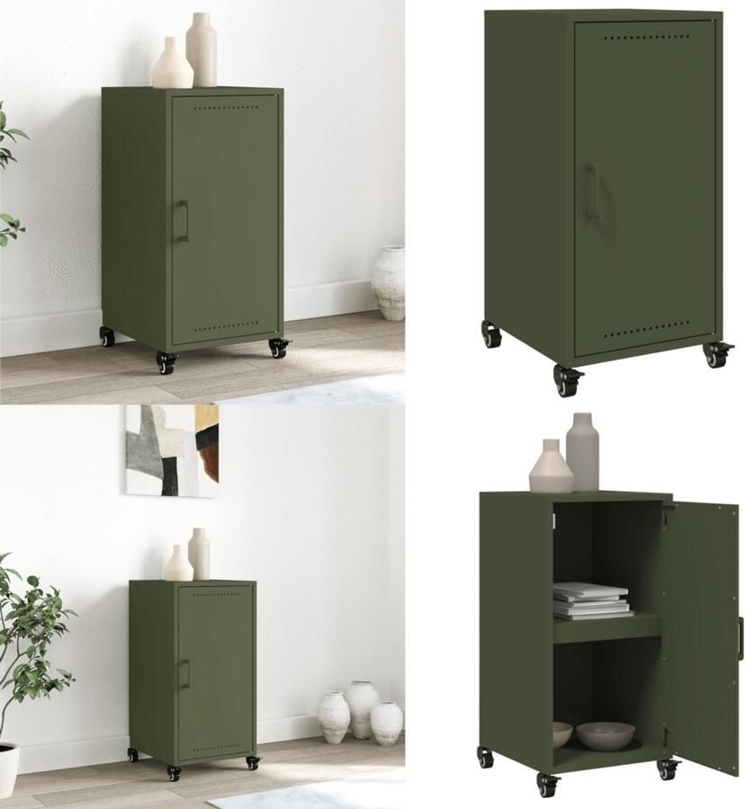 VidaXL Dressoir 36x39x72 cm staal olijfgroen Dressoir Dressoirs -kast Dressoirkast