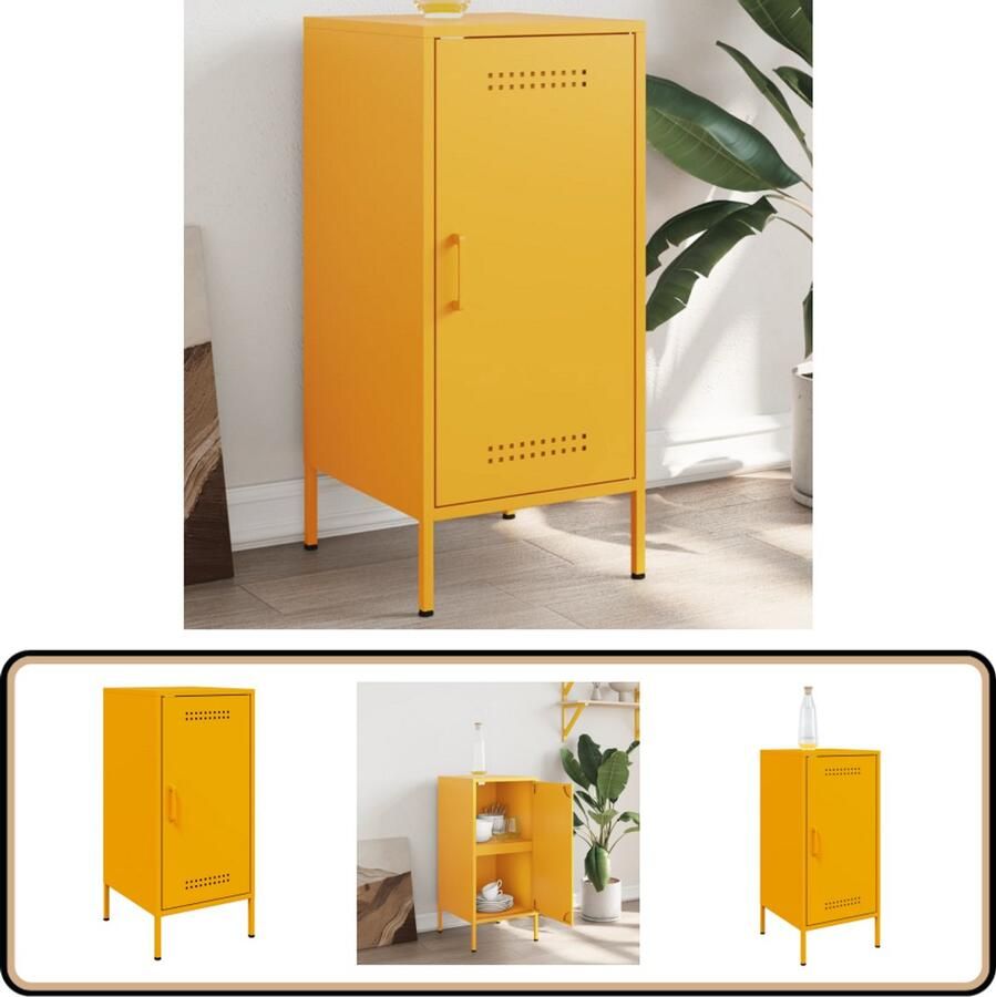 VidaXL Dressoir Staal Mosterdgeel 36x39x79 cm Dressoir Industriele Stijl Vintage Design Mustard Yellow Staalkast