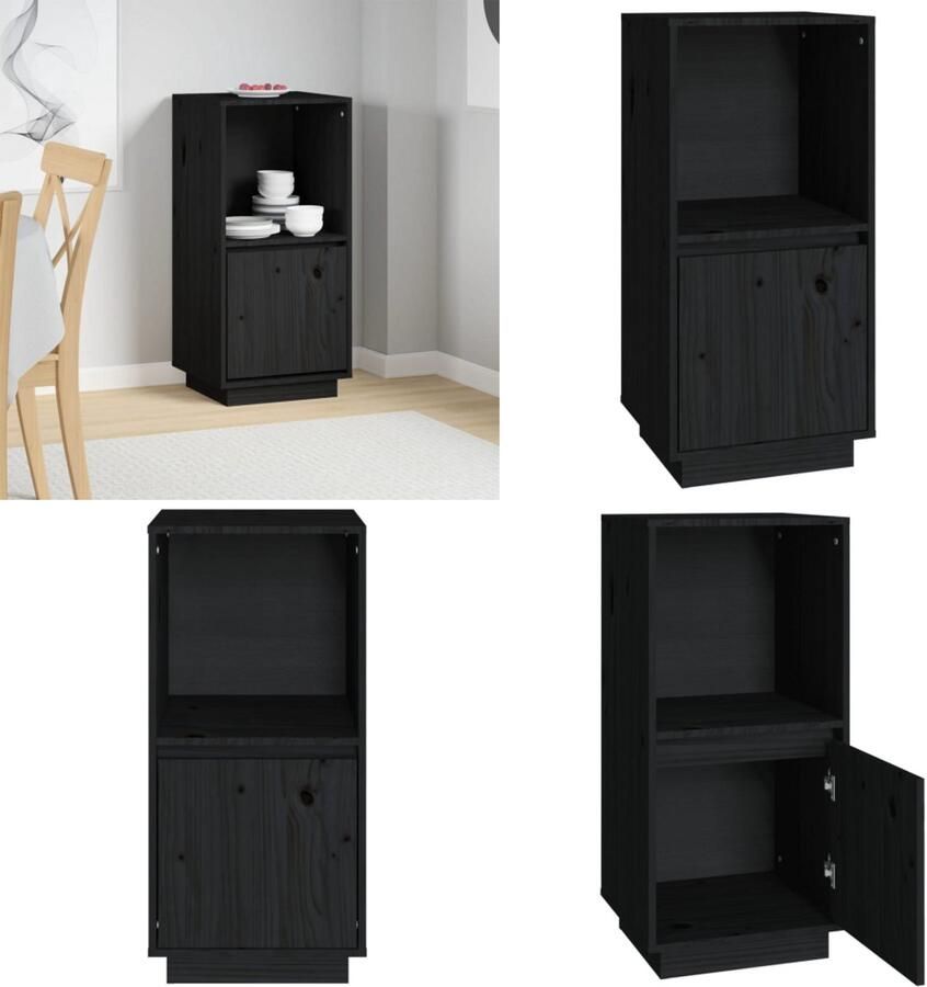 VidaXL Dressoir 38x35x80 cm massief grenenhout zwart Dressoir Dressoirs Kast Kastje