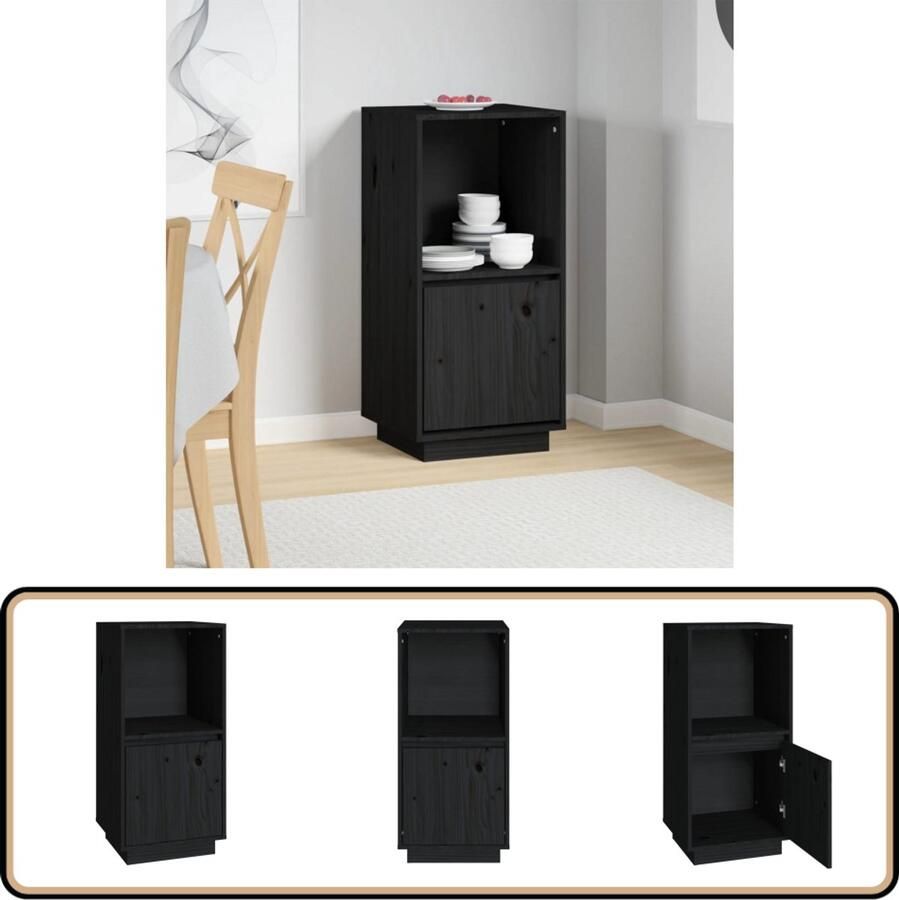 VidaXL Dressoir Massief Grenenhout Zwart Dressoir Grenoble Hout Modern Dressoir Opbergmeubels Tv Stand