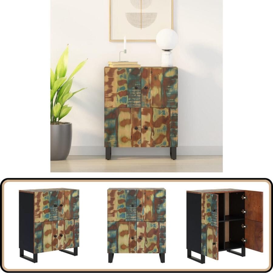 VidaXL Dressoir 4 Deuren 60x33x75 cm Gerecycled Hout Dressoir Vintage Dressoir Houten Dressoir Landelijke Dressoir Industrieel Dressoir - Foto 2