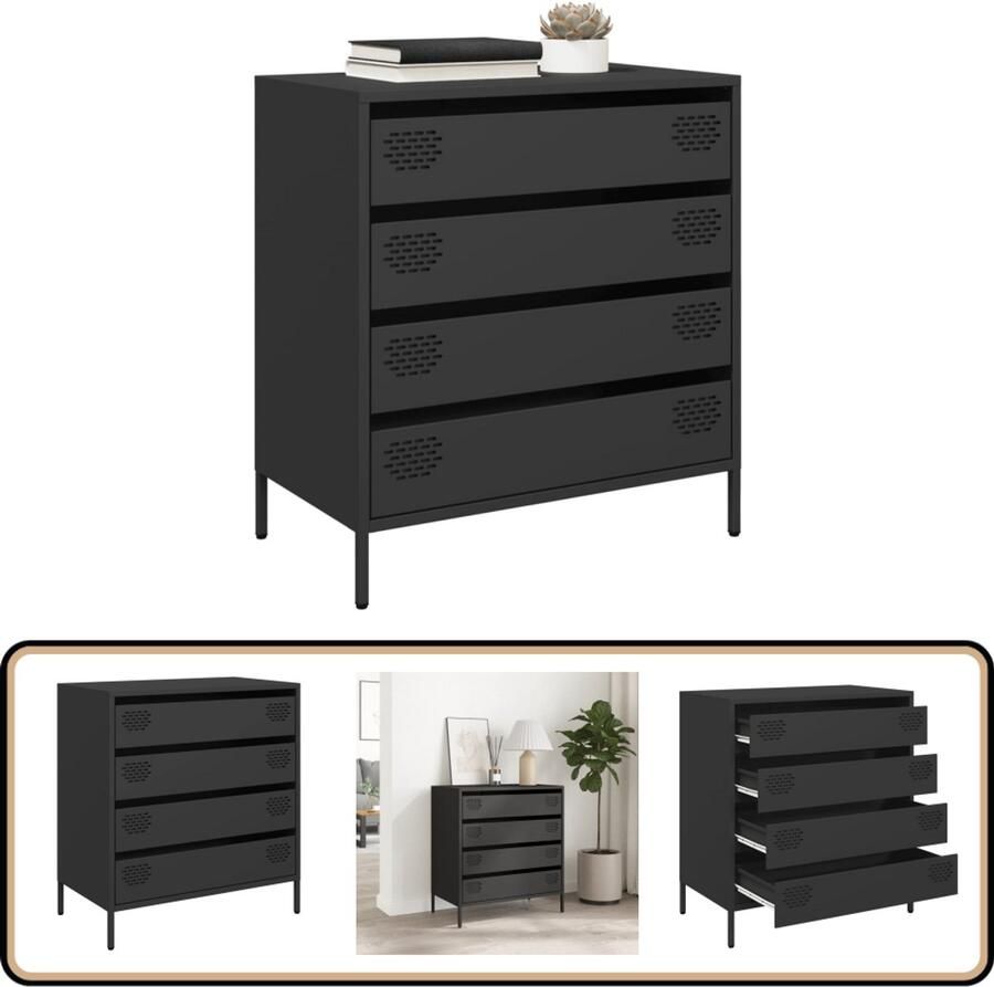VidaXL Dressoir 4 Lades 68x39x73 5 cm Zwart Dressoir Zwarte Dressoir Metaaldressoir Opbergmeubels Salontafel - Foto 2