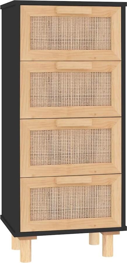 VidaXL Dressoir 40x30x90 cm Zwart Grenenhout & Rattan Dressoir Commode Bergruimte Vintage Industrieel