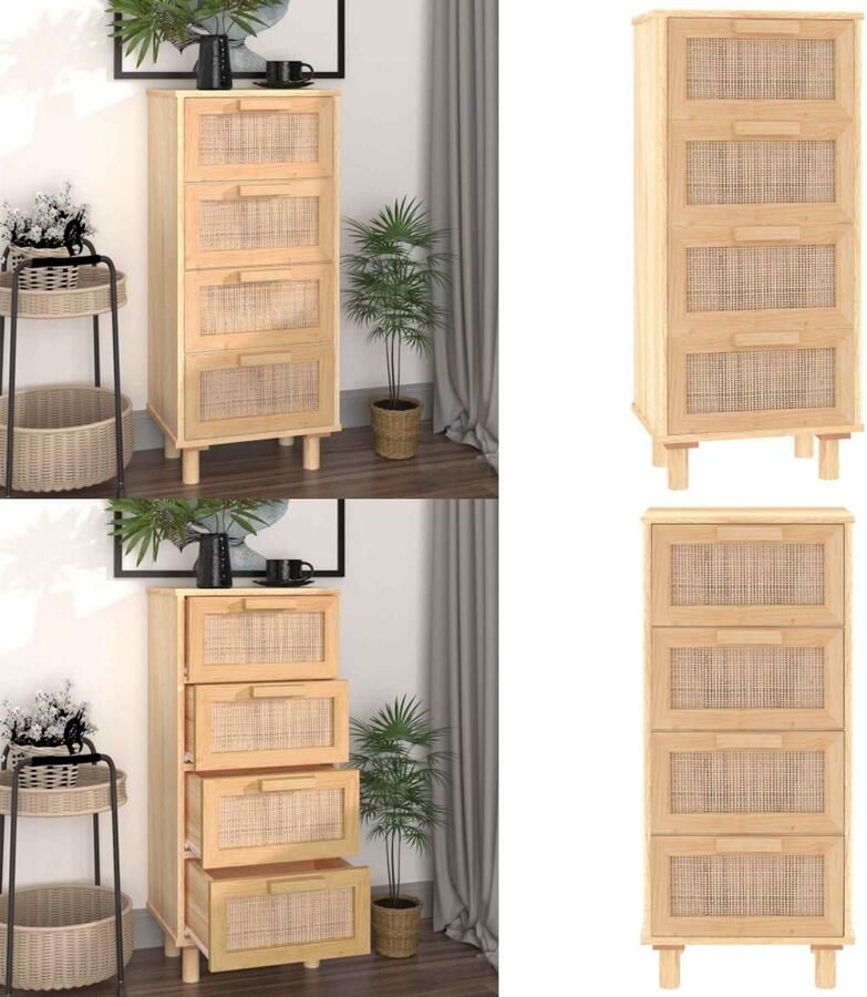 VidaXL Dressoir 40x30x90 cm massief grenenhout en rattan bruin Dressoir Dressoirs Kast Wandkast