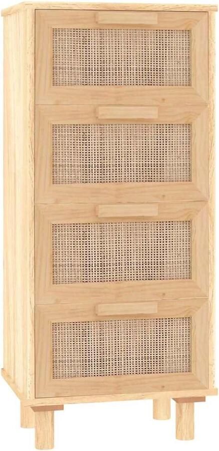 VidaXL Dressoir 40x30x90 cm Bruin Grenen en Rattan Dressoir Vintage Dressoir Landelijk Dressoir Houtsoort Grenenhout