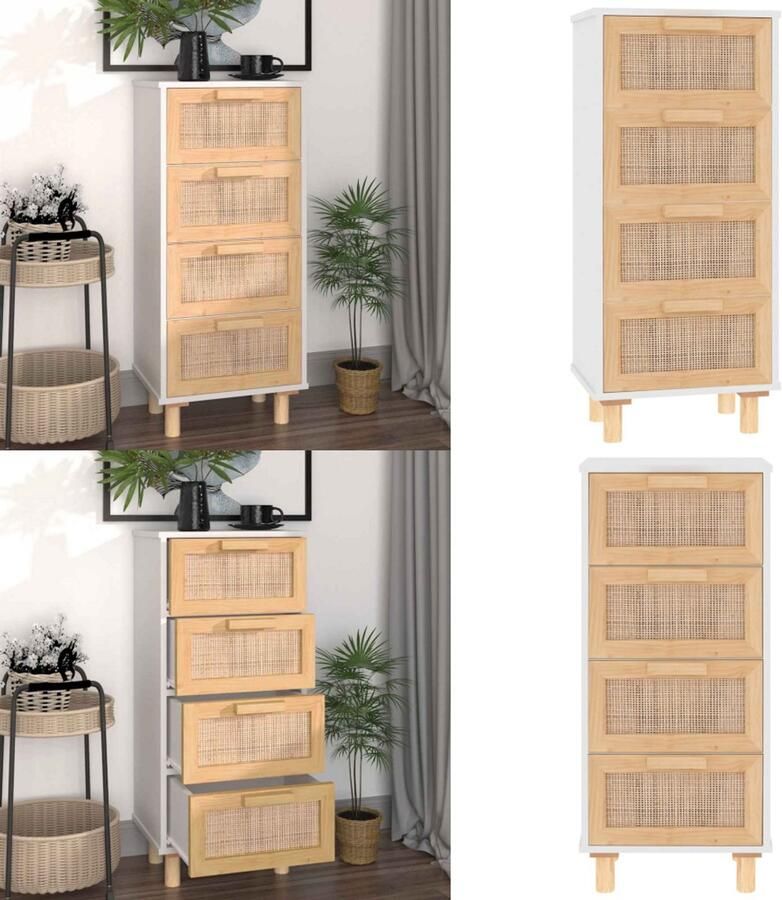 VidaXL Dressoir 40x30x90 cm massief grenenhout en rattan wit Dressoir Dressoirs Kast Wandkast