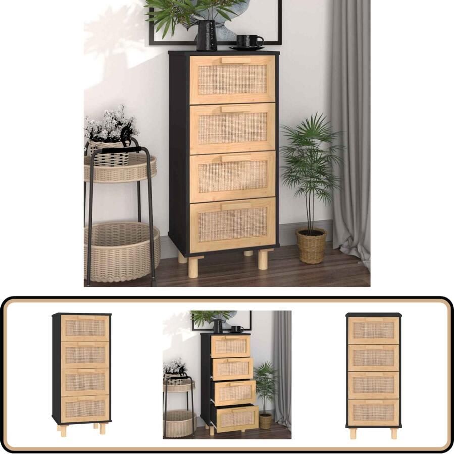 VidaXL Dressoir 40x30x90 cm Zwart Grenenhout & Rattan Dressoir Commode Bergruimte Vintage Industrieel - Foto 2