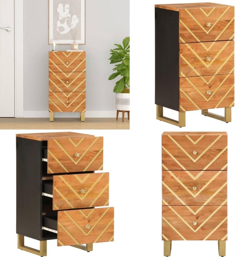VidaXL Dressoir 40x33 5x75 cm massief mangohout bruin en zwart Dressoir Dressoirs Opbergkast Wandkast
