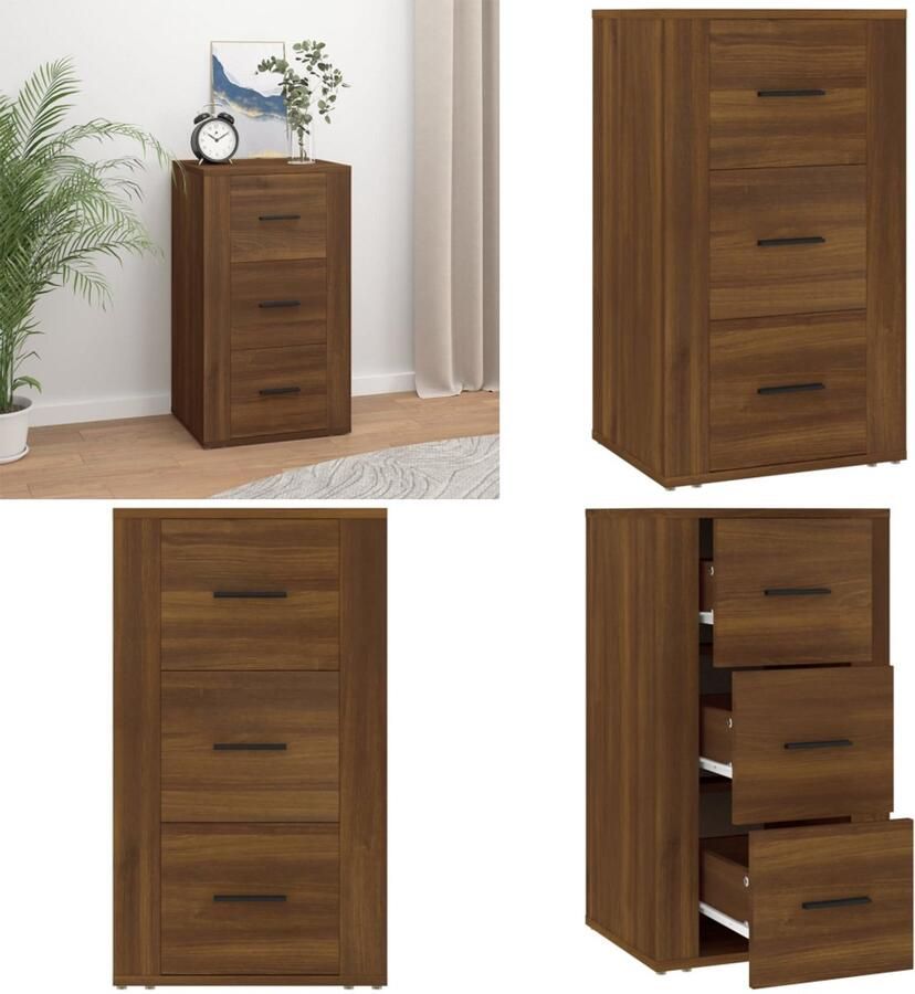 VidaXL Dressoir 40x33x70 cm bewerkt hout bruineikenkleurig Dressoir Dressoirs Kast Wandkast - Foto 2