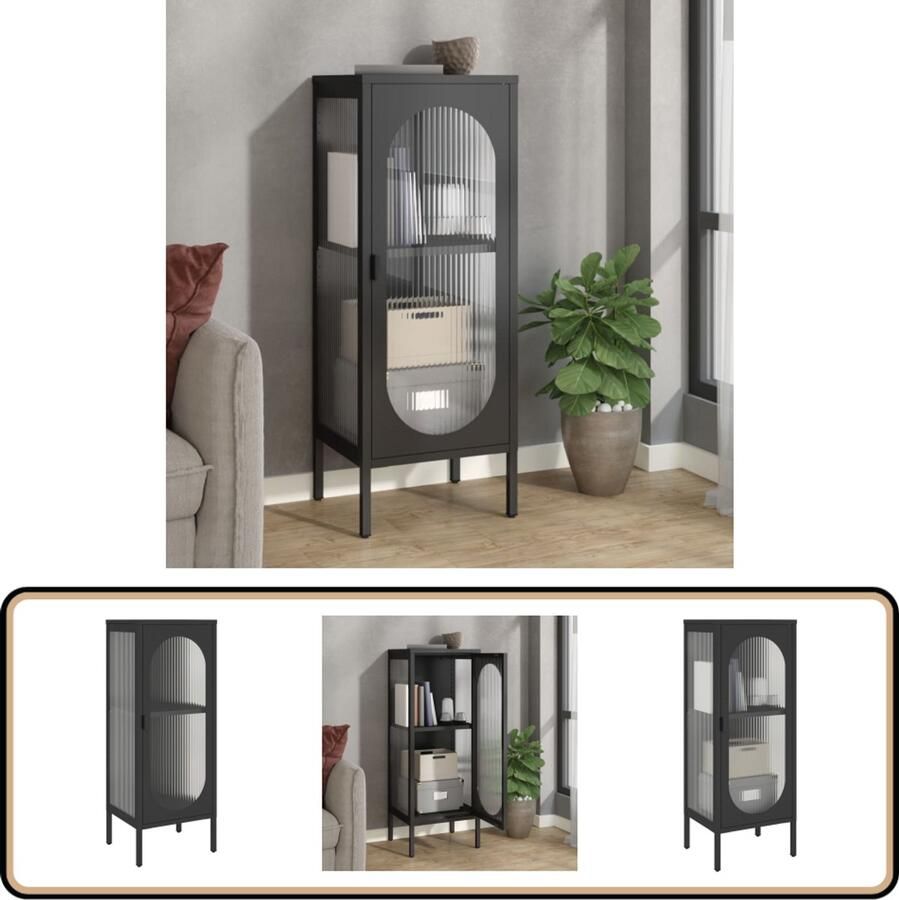 VidaXL Dressoir Glas en Staal Zwart 40x35x105 cm Dressoir Vintage Dressoir Modern Dressoir Staaldressoir Glasedissoir