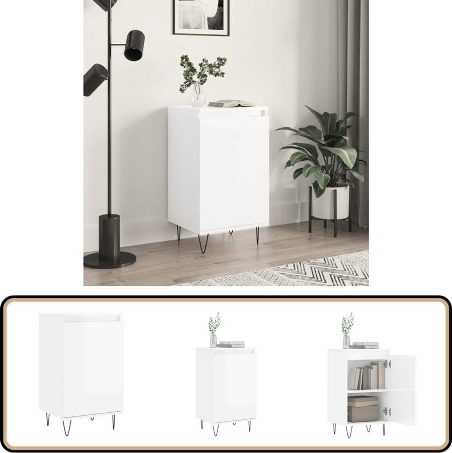VidaXL Dressoir Hoogglans Wit 40x35x70 cm Bewerkt Hout Dressoir Commode Opslagmeubel Woonaccessoires Badkamerinrichting