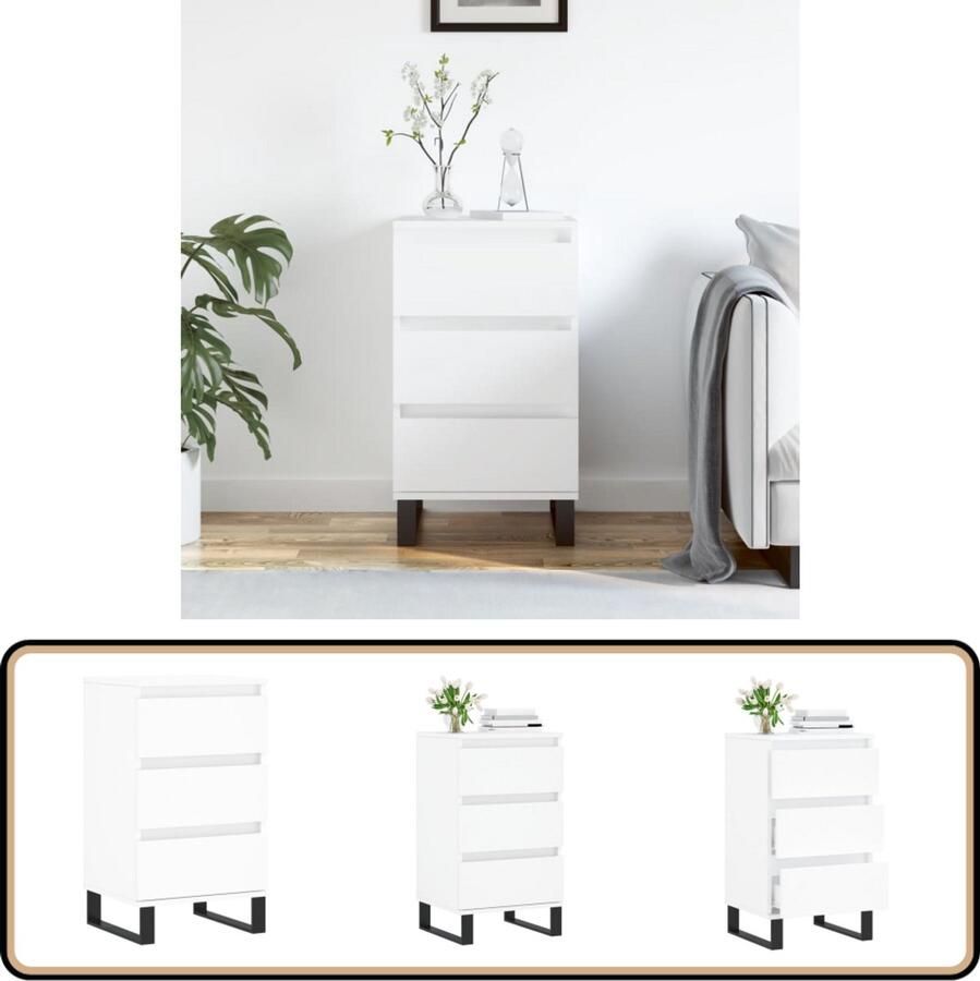 VidaXL Dressoir Wit 40x35x70 cm Bewerkt hout Dressoir Kast Opbergkast Houten Dressoir Wit Dressoir