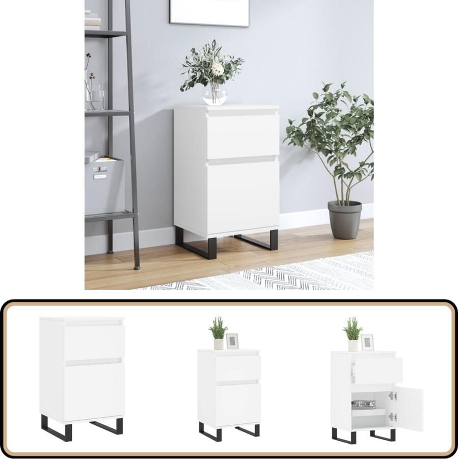 VidaXL Dressoir 40x35x70 cm Wit Bewerkt hout Dressoir Buffetkast Opbergkast Kast Houten Dressoir