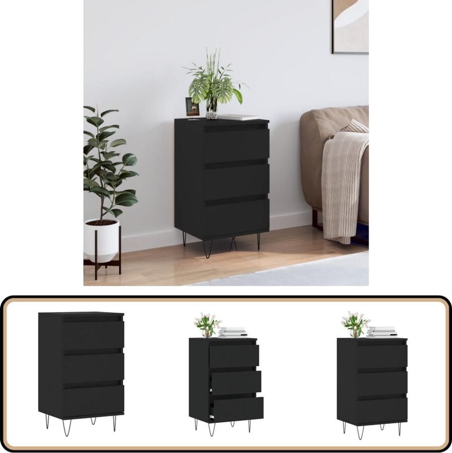 VidaXL Dressoir 40x35x70 cm Zwart Bewerkt hout Dressoir Kast Buffetkast Houten Dressoir Zwart Dressoir