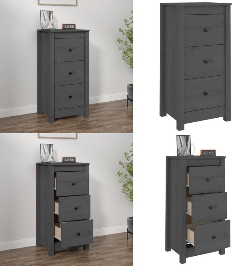 VidaXL Dressoir 40x35x80 cm massief grenenhout grijs Dressoir Dressoirs Kast Wandkast - Foto 2