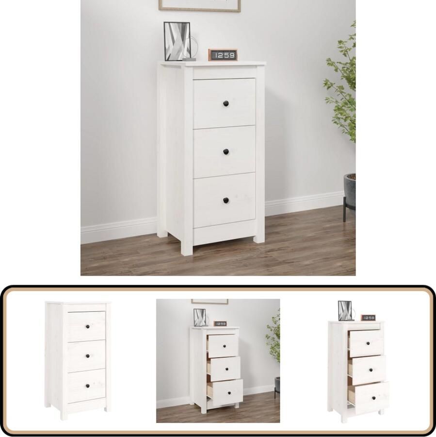 VidaXL Dressoir Wit 40x35x80 cm Grenenhout Dressoir Grenoble Hout Bijzettafel Wit Landelijk