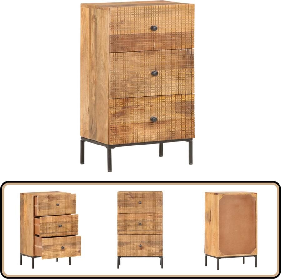 VidaXL Dressoir Massief Mangohout 3 Lades 45x30x75 cm Dressoir Vintage Dresser Mango Wood Furniture Houten Dressoir Industrieel Dressoir