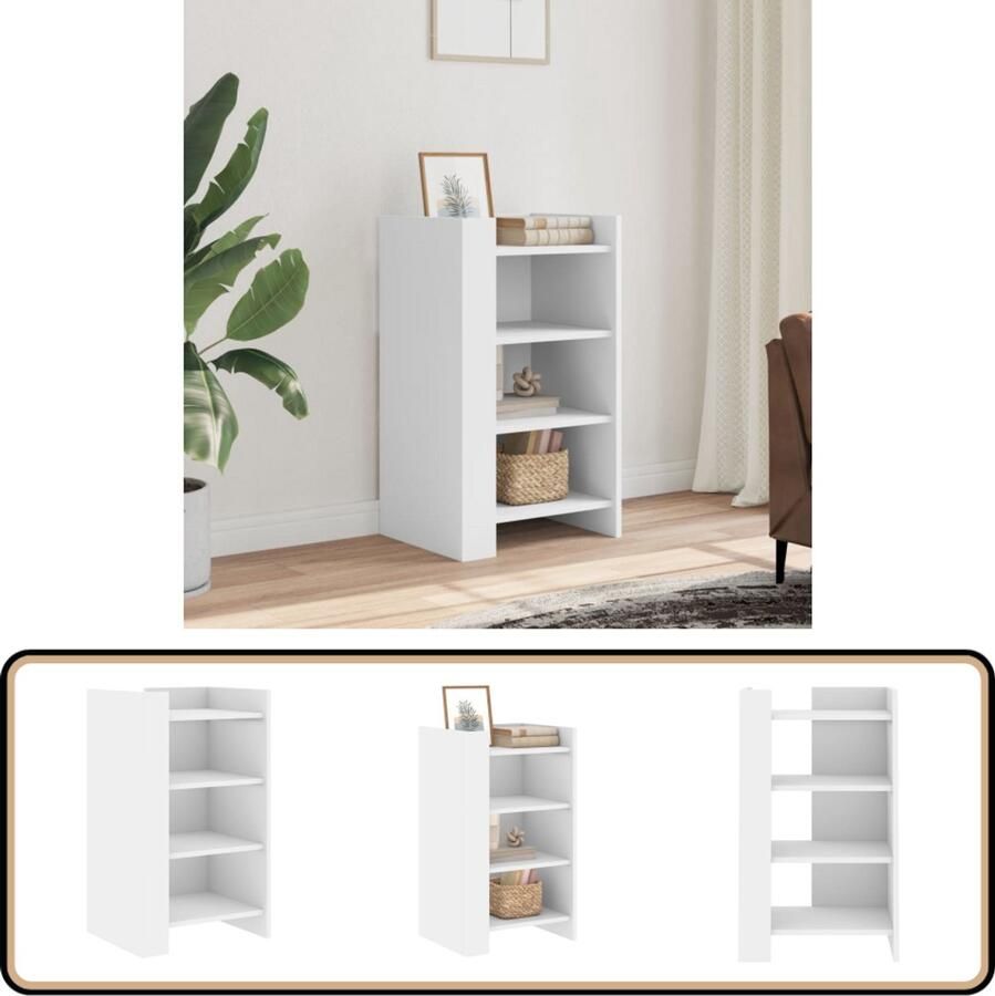 VidaXL Dressoir Wit 45x35x75 cm Bewerkt Hout Dressoir Modern Dressoir Houten Dressoir Wit Dressoir Opbergkast - Foto 3