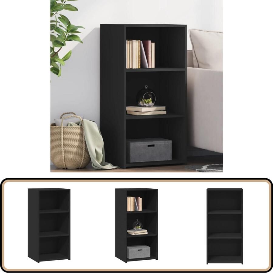 The Living Store Dressoir 45x41x93 cm bewerkt hout zwart Dressoir Houten Dressoir Scandinavisch Design Zwarte Dressoir Opbergkast - Foto 2