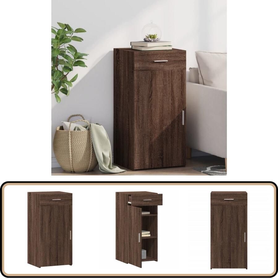 VidaXL Dressoir 45x42 5x93 cm Bruin Eiken Dressoir Scandinavisch Design Houten Kast Opbergkast Woonkamermeubilair - Foto 3