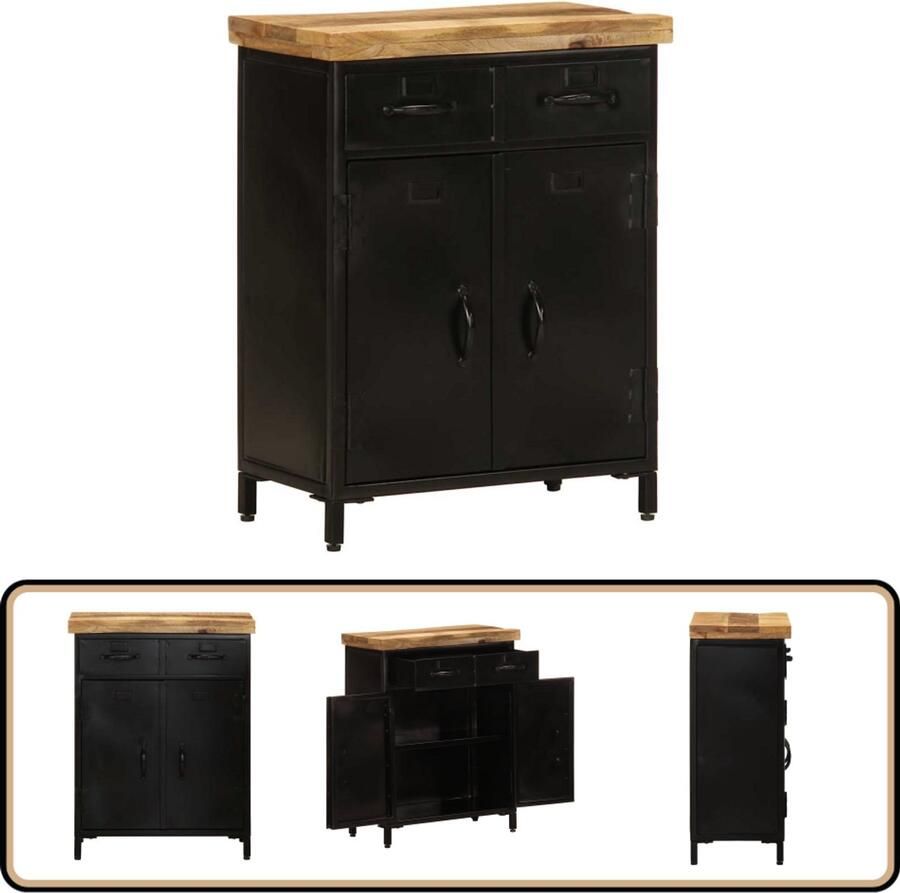VidaXL Dressoir 55x30x71 cm Massief Mangohout Houten Dressoir Industrieel Design Mangohout Kast Ruime Opbergruimte Vintage Look