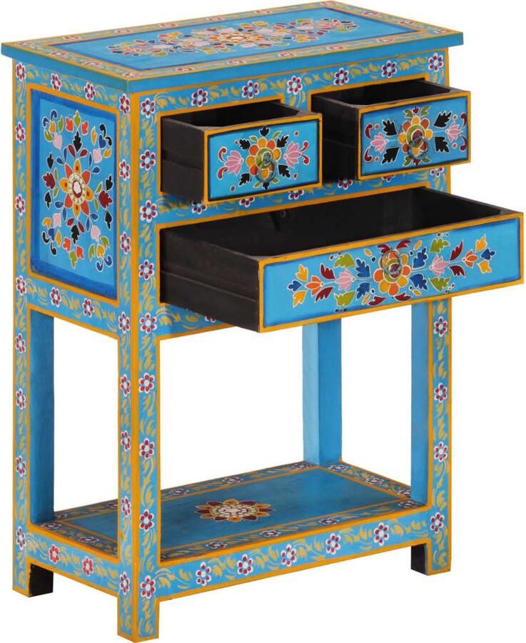 VidaXL Dressoir Massief Mangohout Turquoise 55x30x76cm Dressoir Mango Wood Vintage Handbeschilderd Opbergkast - Foto 2