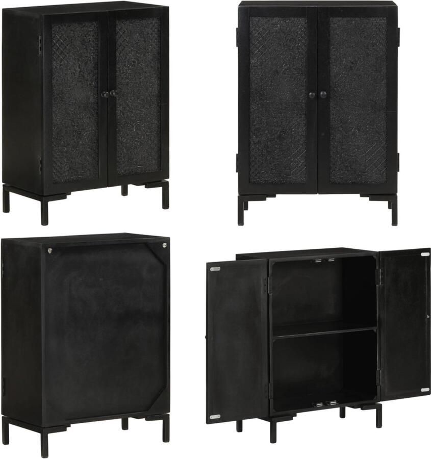 VidaXL Dressoir 55x30x77 cm massief mangohout en ijzer zwart Dressoir Dressoirs Kast Dressoirkast