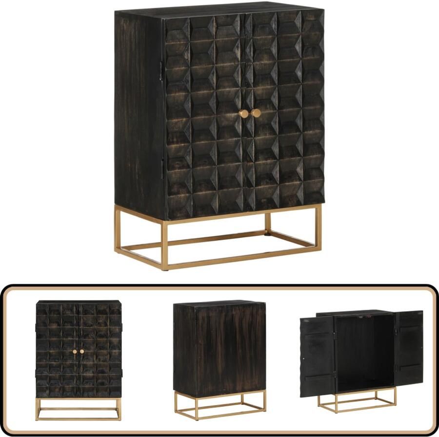 VidaXL Dressoir Zwart Mangohout en IJzer 55x34x75 cm Dressoir Industrial Design Mangohout Zwart Vintage