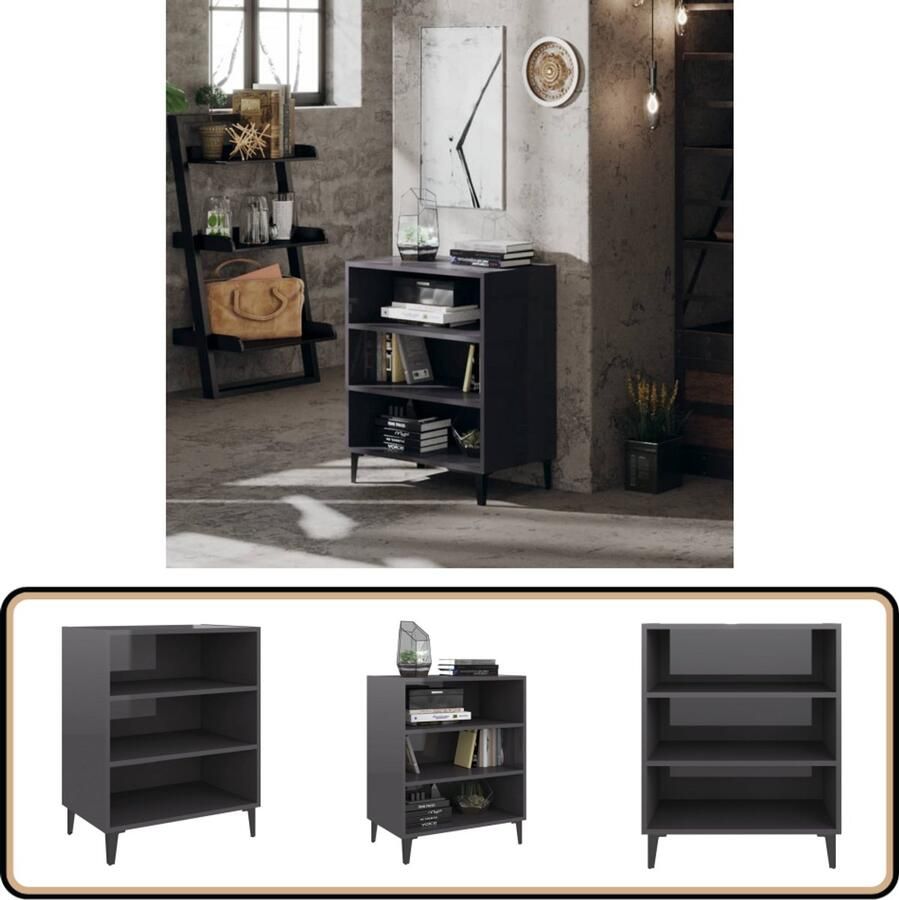 VidaXL Dressoir 57x35x70 cm Hoogglans Grijs Boekenkast Dressoir Meubilair Woonkamer Grijze Kast - Foto 2