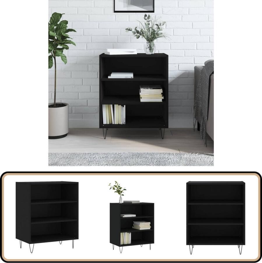 VidaXL Dressoir 57x35x70 cm Zwart Bewerkt Hout Dressoir Kast Zwarte Kast Houten Dressoir Opbergkast - Foto 2