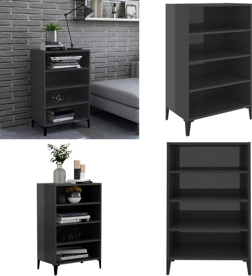 VidaXL Dressoir 57x35x90 cm bewerkt hout hoogglans grijs Dressoir Dressoirs Kast Kasten