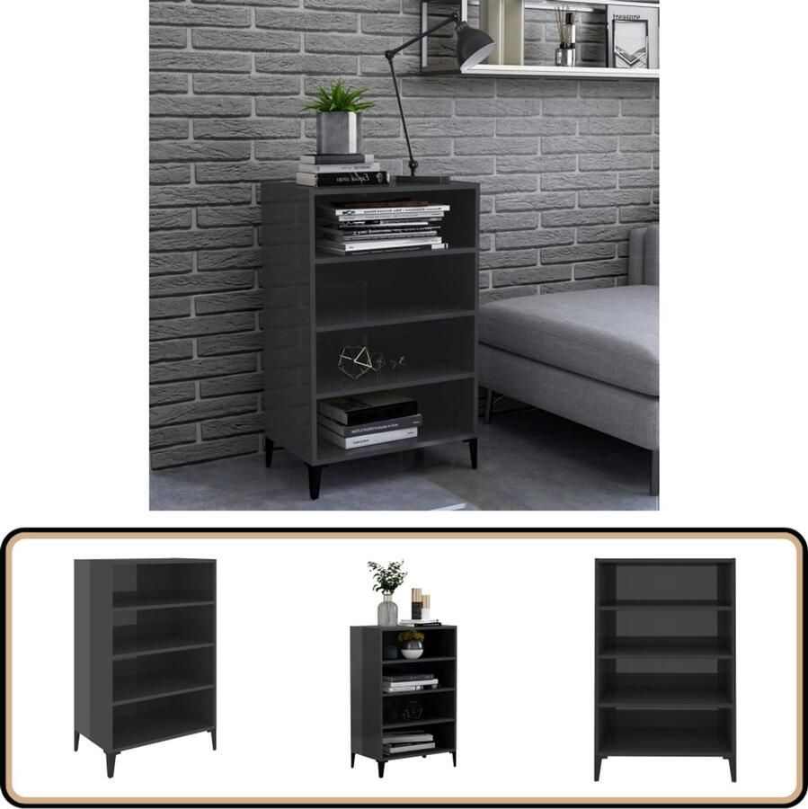 VidaXL Dressoir Hoogglans Grijs 57x35x90 cm 4 Schappen Dressoir Commode Opbergkast Salontafel Livingroom Furniture