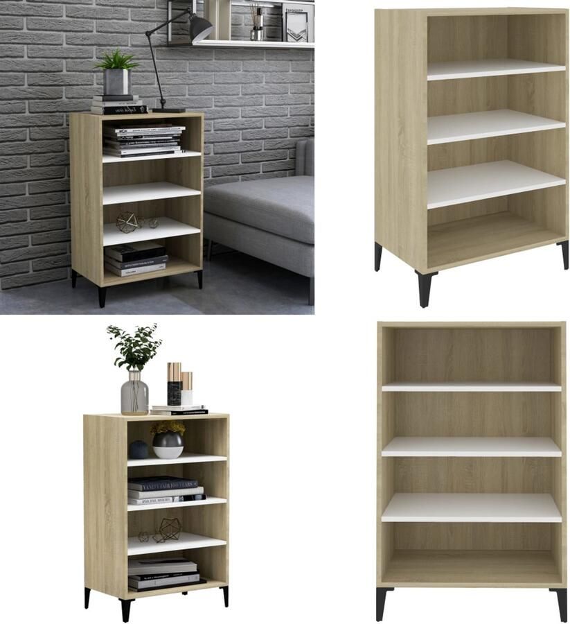 VidaXL Dressoir 57x35x90 cm bewerkt hout wit en sonoma eikenkleurig Dressoir Dressoirs Kast Kasten