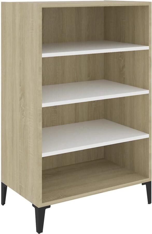 VidaXL Dressoir 57x35x90 cm Wit en Sonoma Eiken Boekenkast Dressoir Salontafel Houten Meubilair Witte Meubels