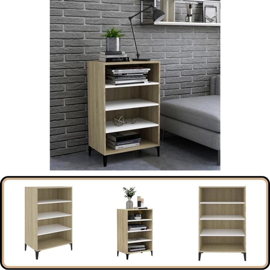 VidaXL Dressoir 57x35x90 cm Wit en Sonoma Eiken Boekenkast Dressoir Salontafel Houten Meubilair Witte Meubels - Foto 2