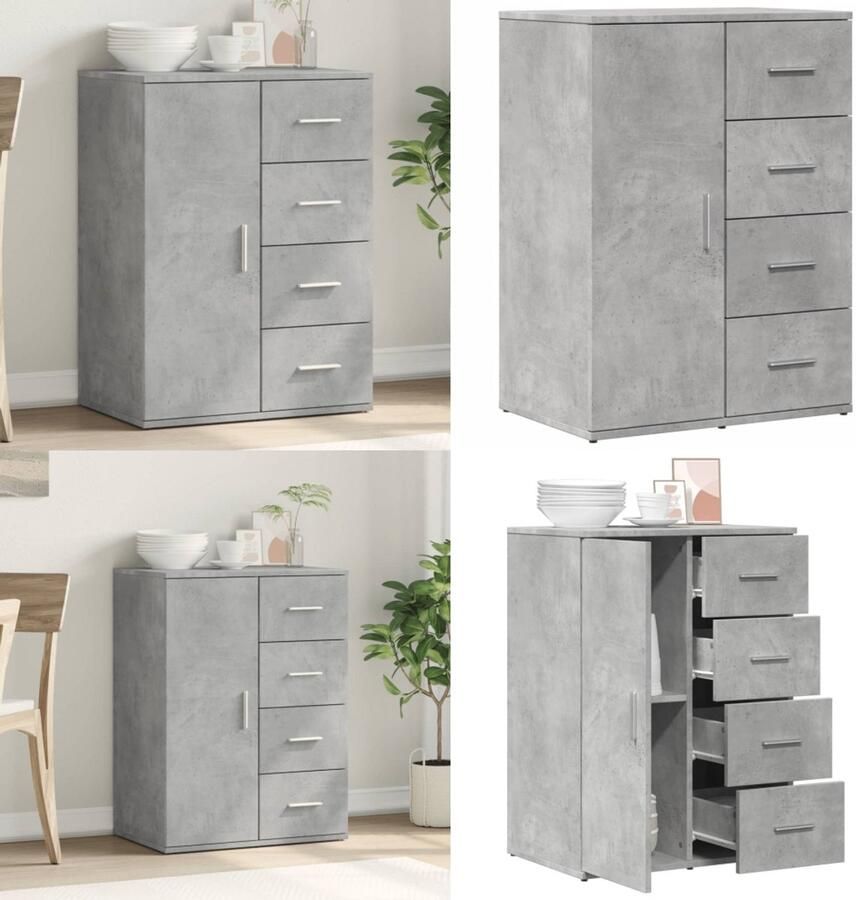 VidaXL Dressoir 59x39x80 cm bewerkt hout betongrijs Dressoir Dressoirs Opbergkast Wandkast