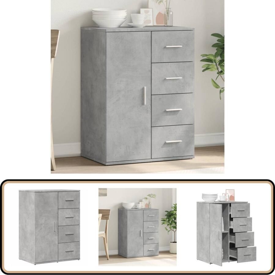 VidaXL Dressoir 59x39x80 cm Bewerkt hout Betongrijs Televisie Kast Tv Meubel Houten Kast Opbergkast Salontafel